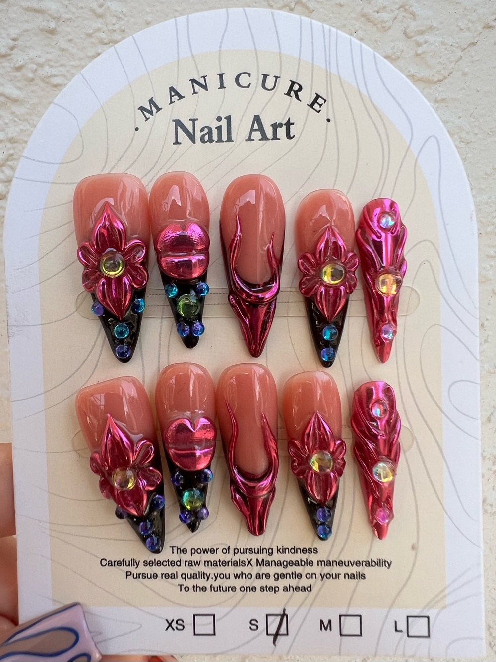 Handmade Stiletto Chrome 3D Bling Nails Size Small Set of 10